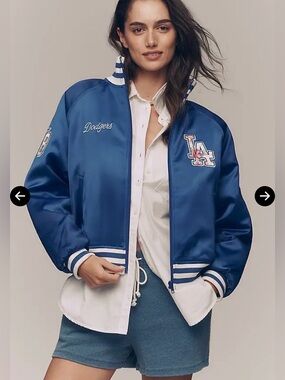 THE WILD COLLECTIVE SATIN VARSITY BOMBER JACKET Dodgers size XS